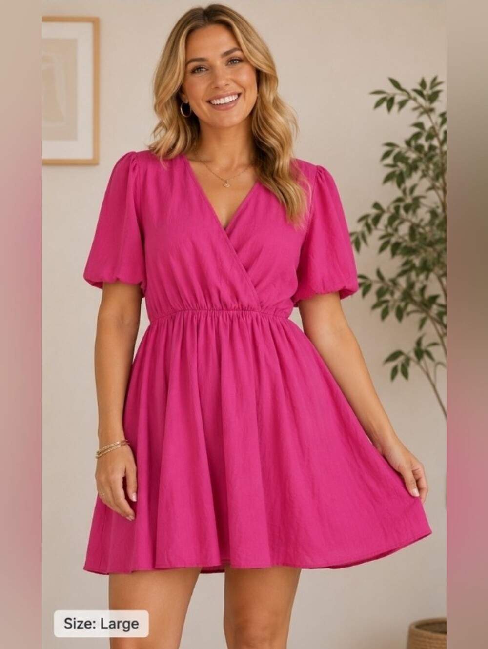 Bright Pink Short Sleeve Fit-and-Flare Dress